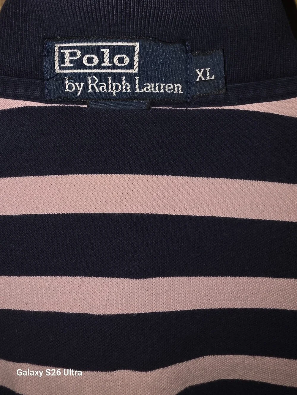 Ralph Lauren Navy & Light Pink Striped Polo Shirt